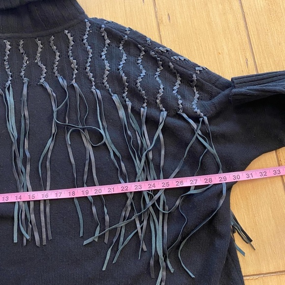 Malandrino Women’s Cashmere Leather Accented Black Turtleneck Sweater Oversized - Picture 8 of 16